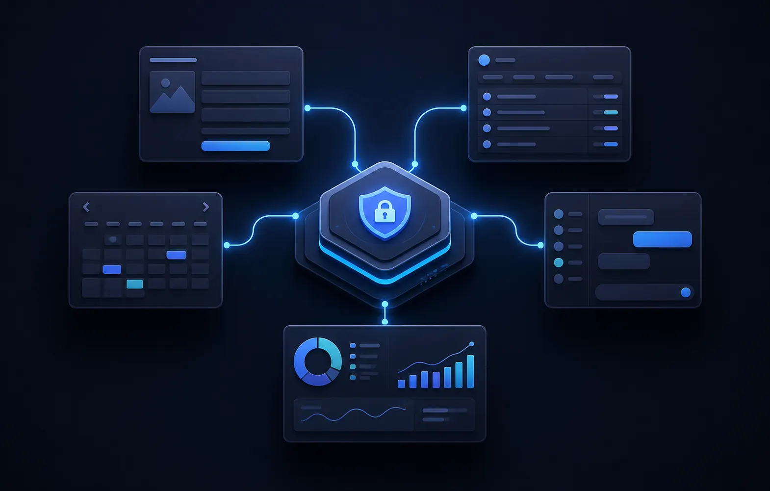 Connected business workflow visual showing systems orchestrated from one central operating layer